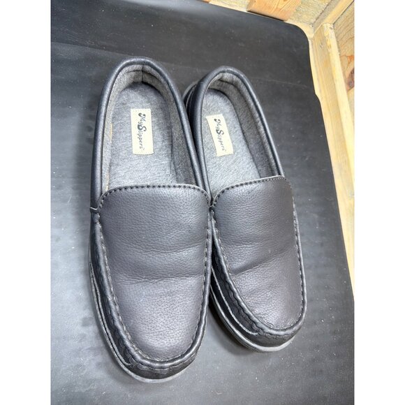 MySlippers Mens Size 9 Black Leather Slip-On Loafers Cushioned Interior main image 6